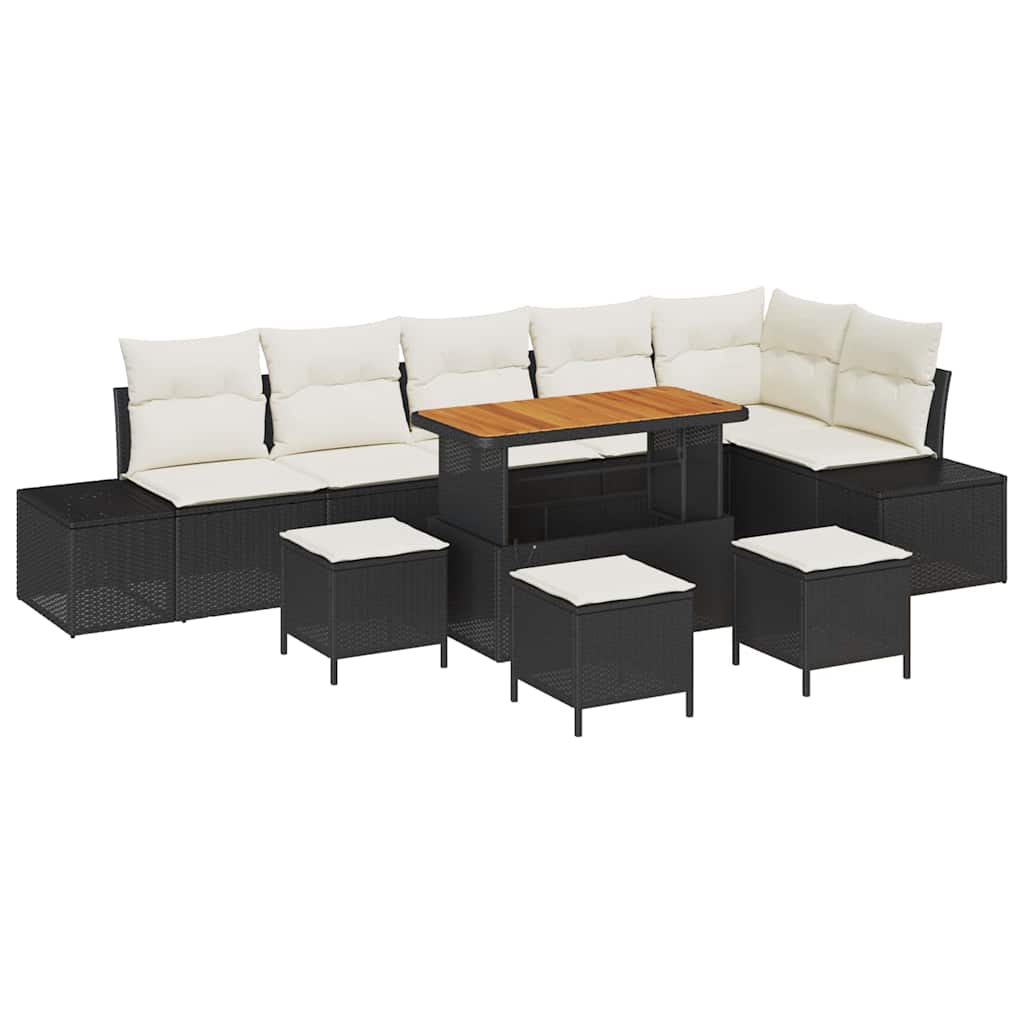 Garten-Sofa-Set 9 pcs Schwarz und Creme 110 x 55 x 71 cm